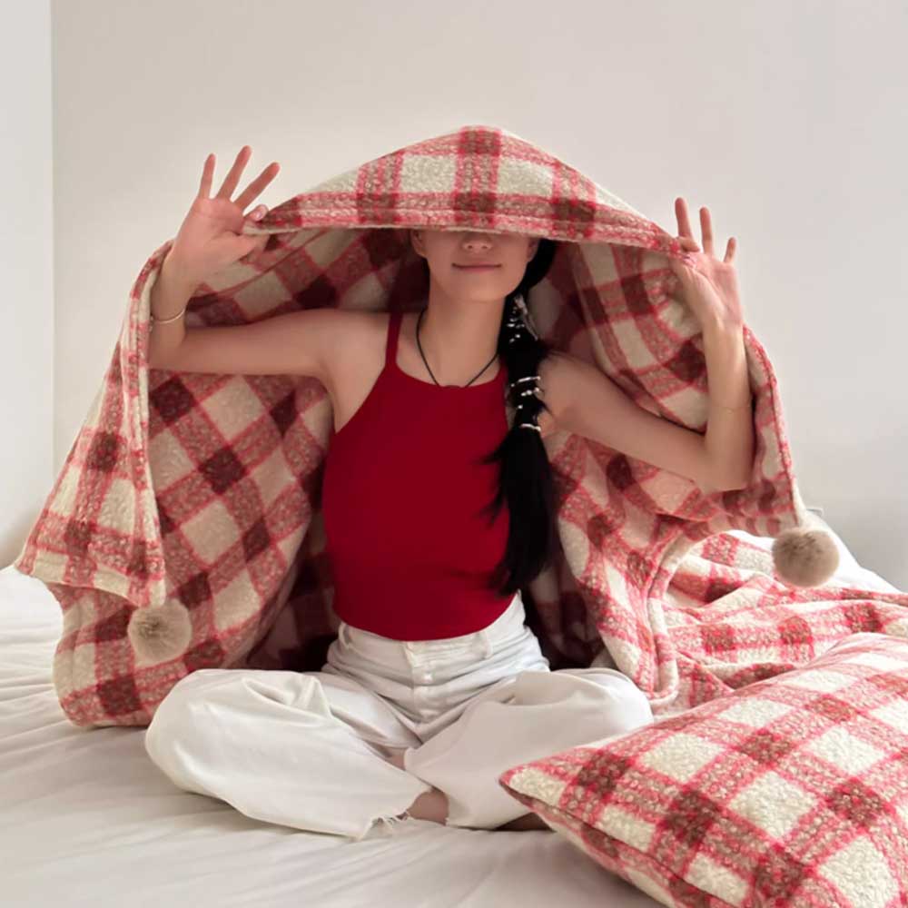 4color check knit blanket