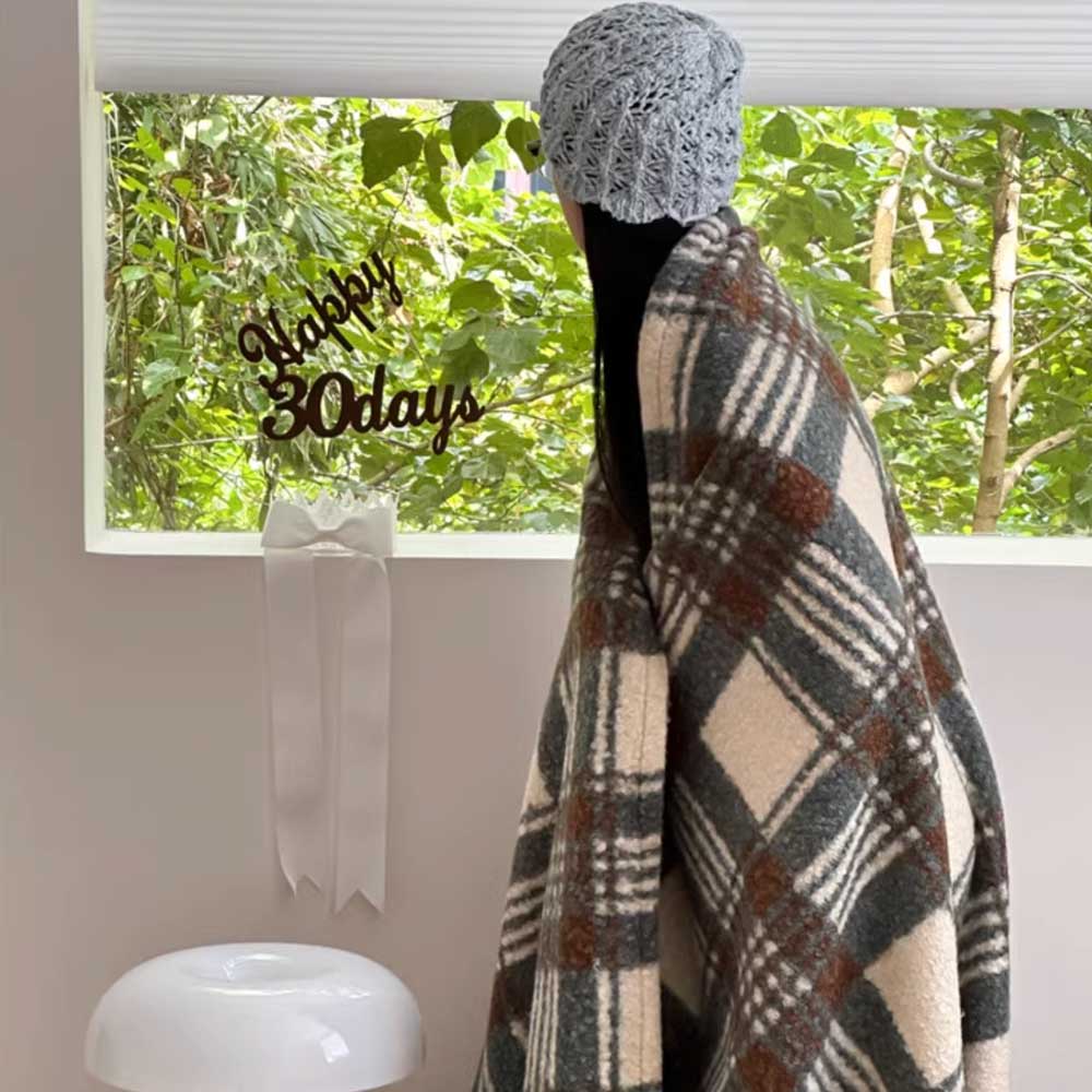4color check knit blanket