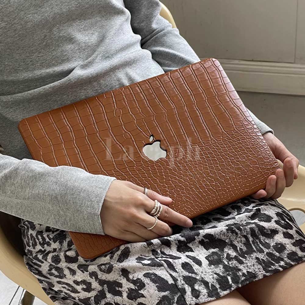 brown crocodile Mac book case