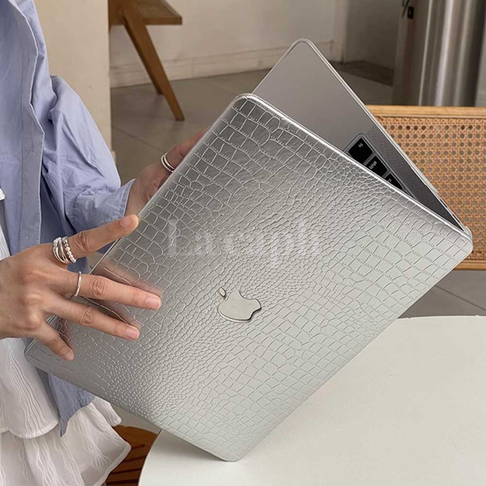 silver crocodile Mac book case