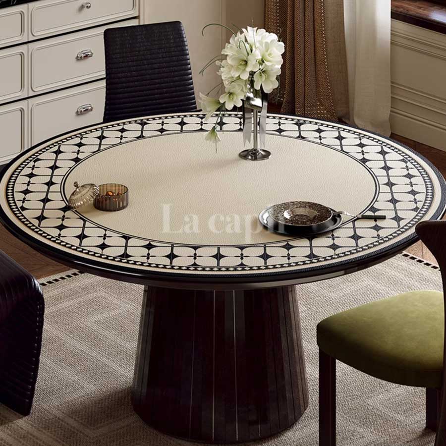 black tile round table mat