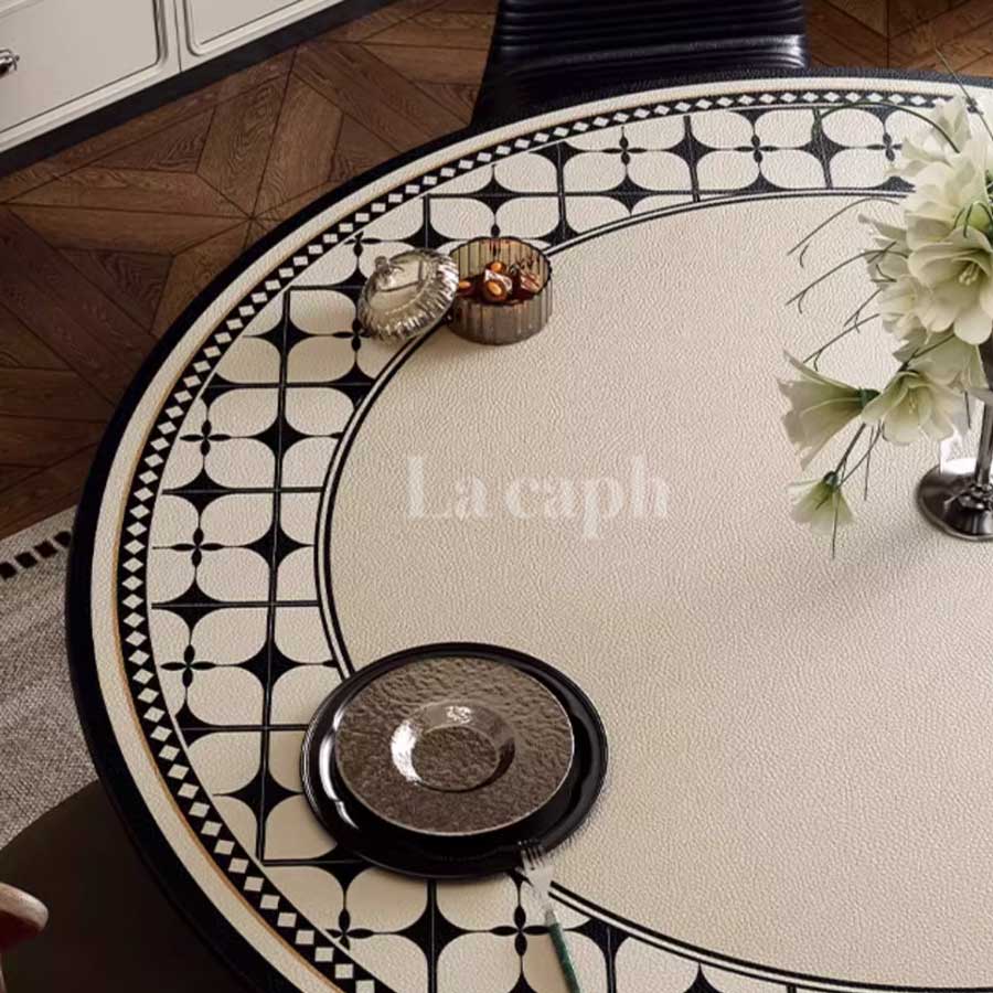 black tile round table mat