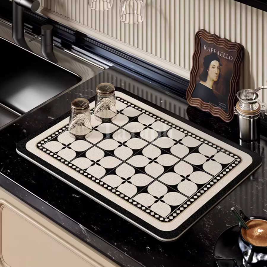 black tile sink mat