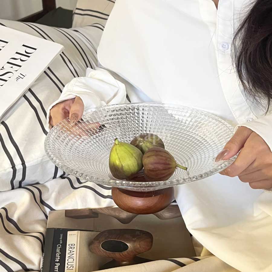 wooden base glass bowl