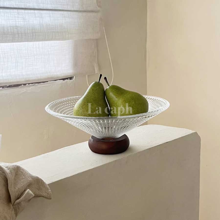 wooden base glass bowl