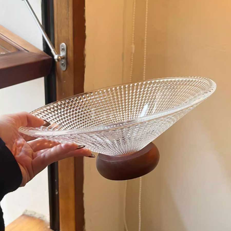 wooden base glass bowl