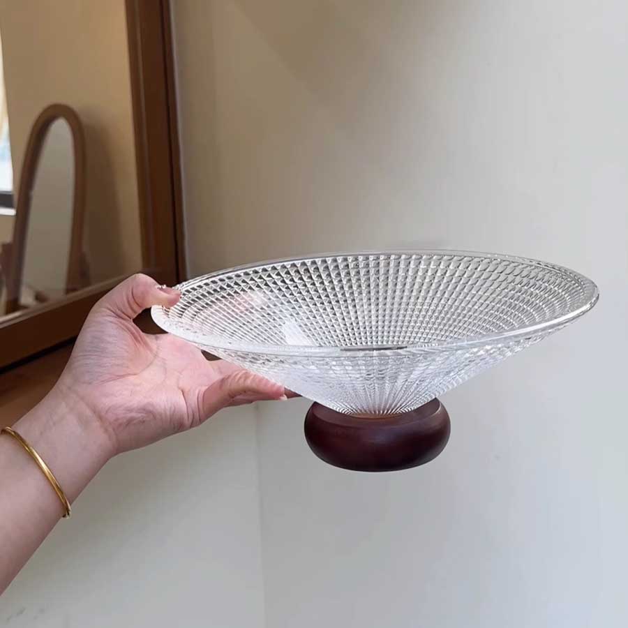 wooden base glass bowl