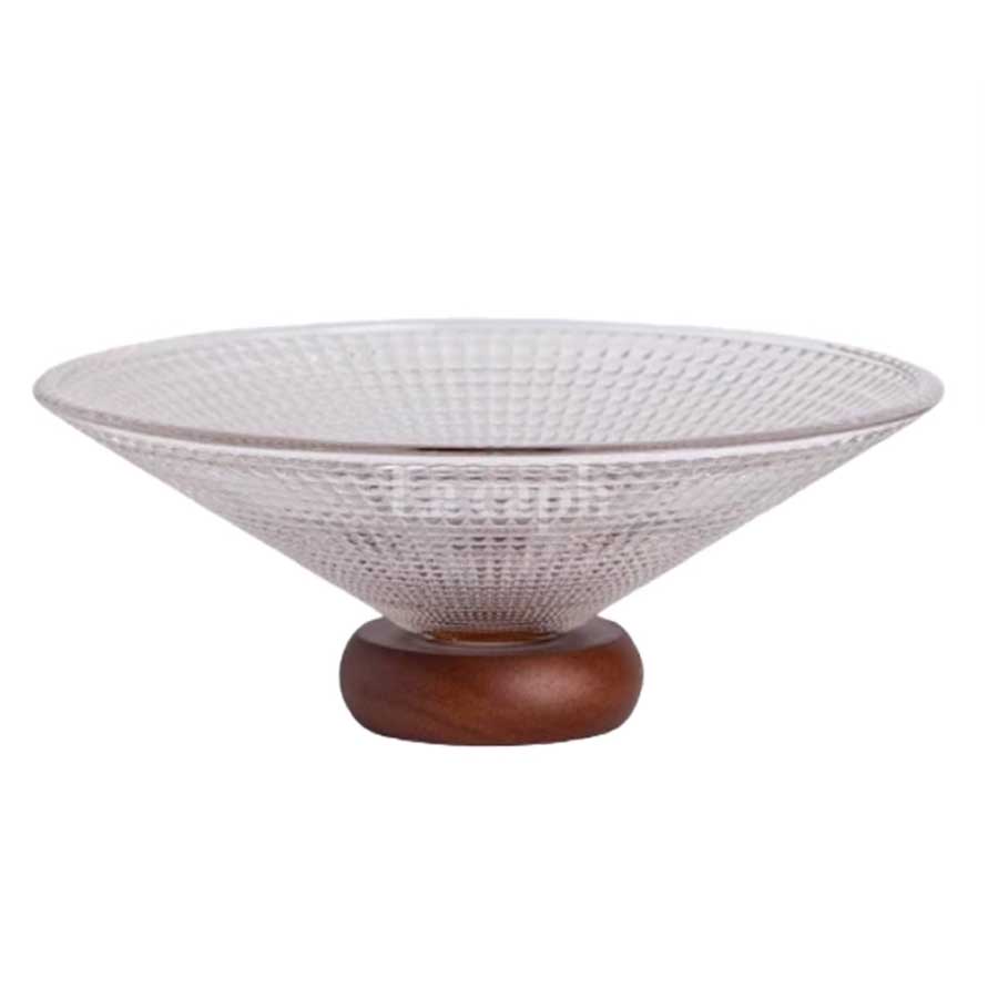 wooden base glass bowl