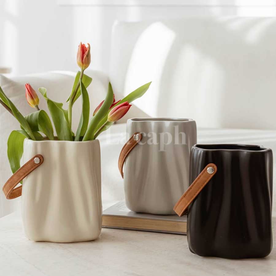 leather handle vase (3colors)