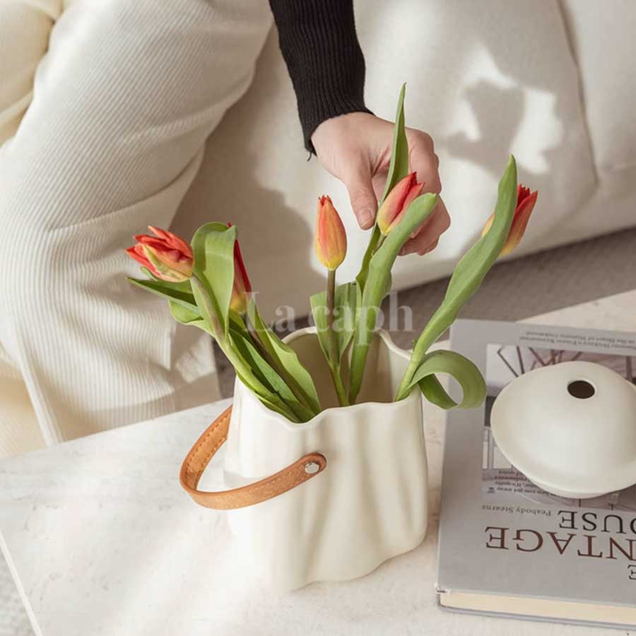 leather handle vase (3colors)