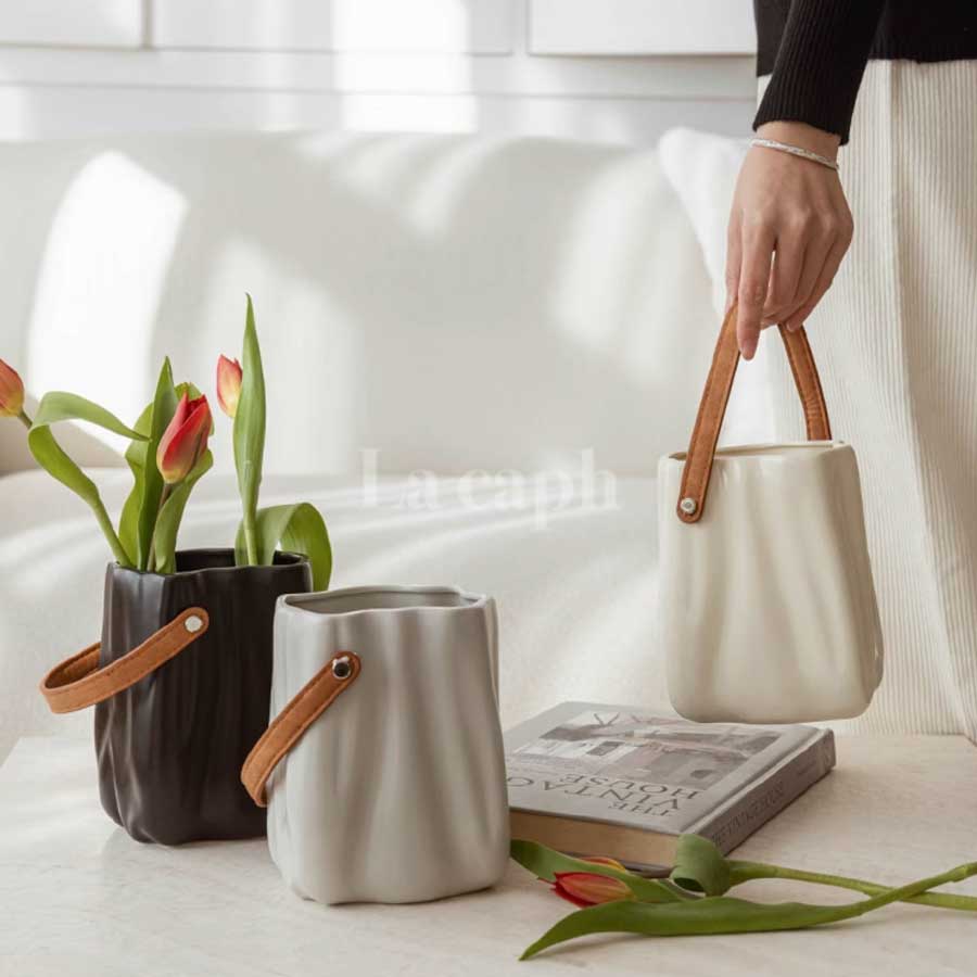 leather handle vase (3colors)