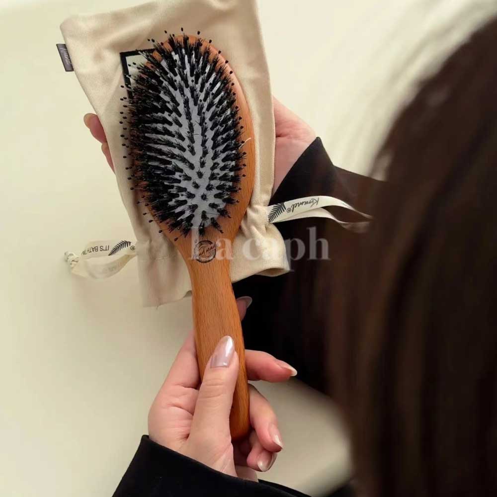 【即納】natural wood oval hair brush