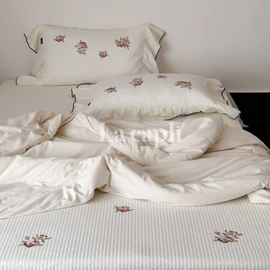 rose embroidery mattress & pillow sheets (2colors)