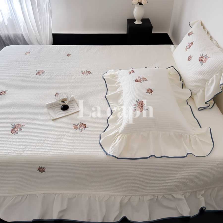 rose embroidery mattress & pillow sheets (2colors)