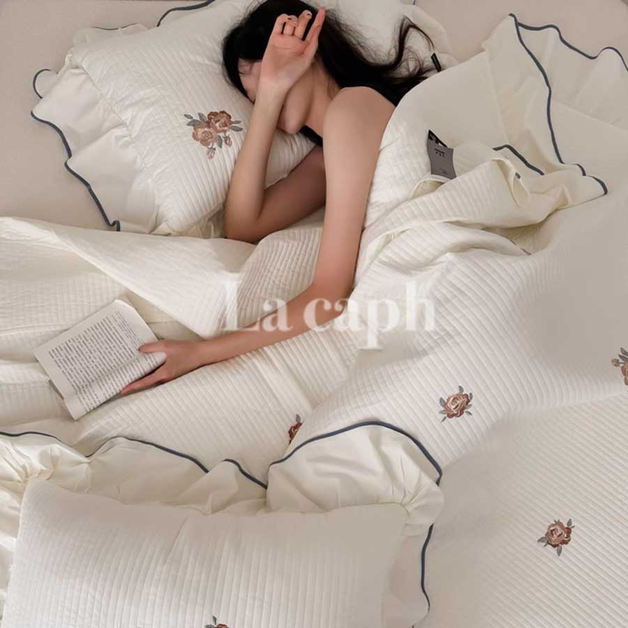 rose embroidery mattress & pillow sheets (2colors)