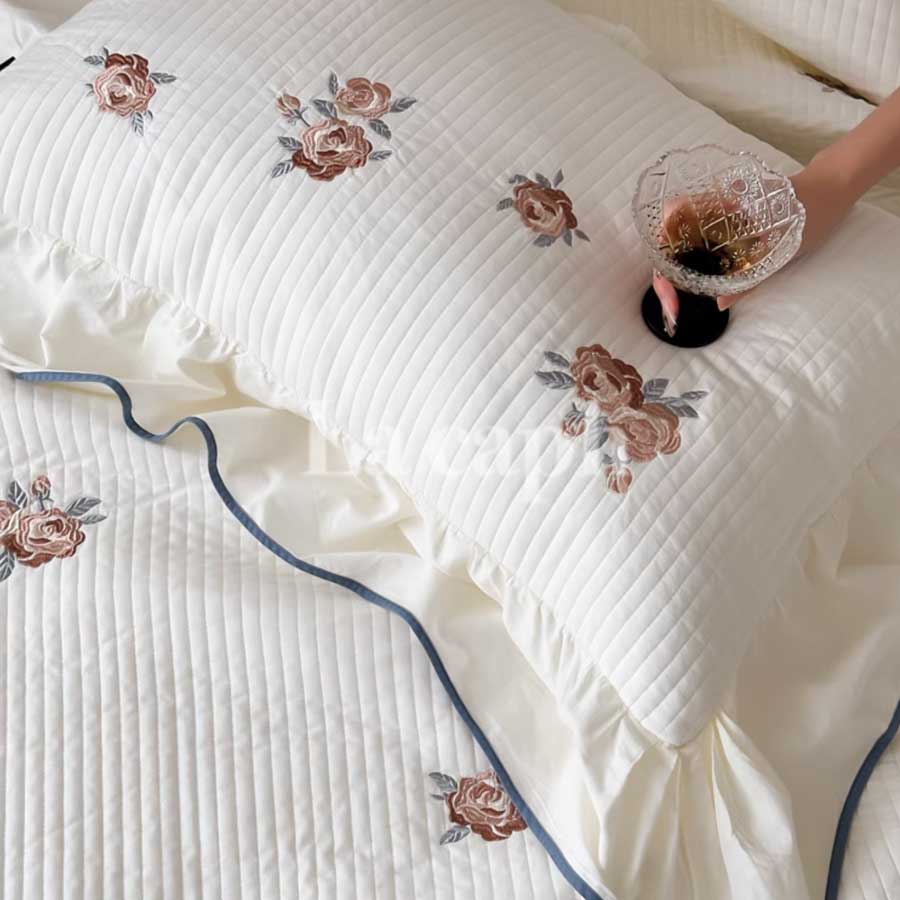 rose embroidery mattress & pillow sheets (2colors)