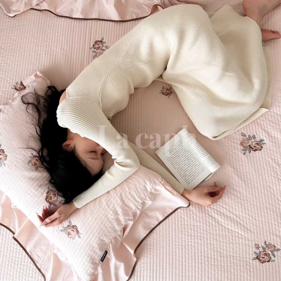 rose embroidery mattress & pillow sheets (2colors)