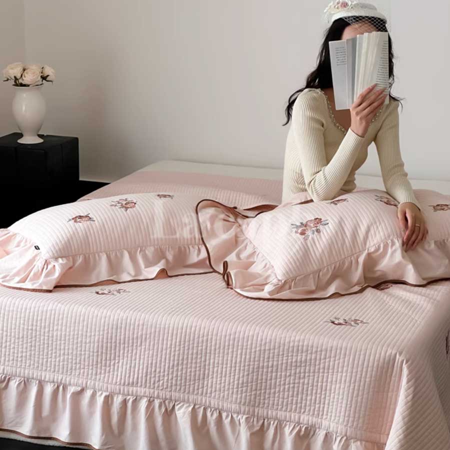 rose embroidery mattress & pillow sheets (2colors)