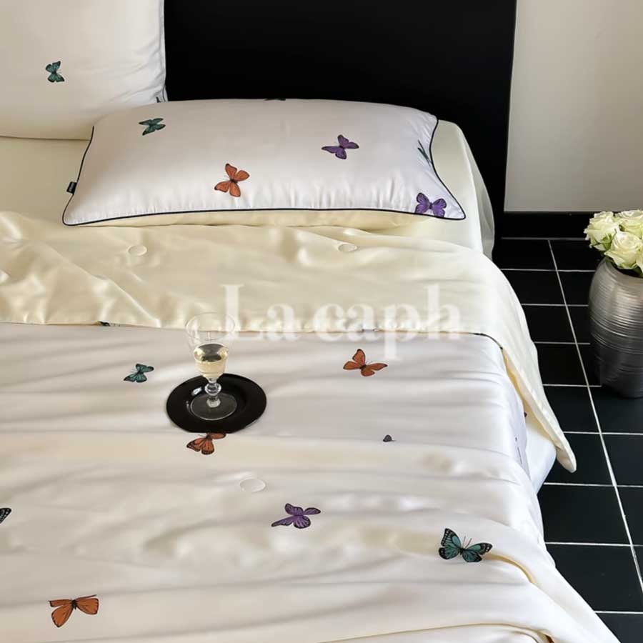 butterfly print quilt & pillow sheets (2colors)