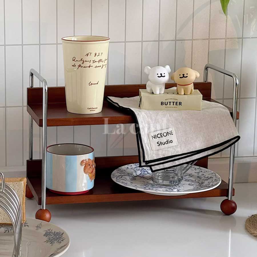 vintage wood tiered rack