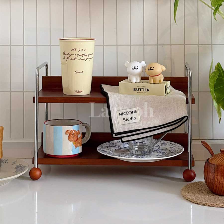 vintage wood tiered rack