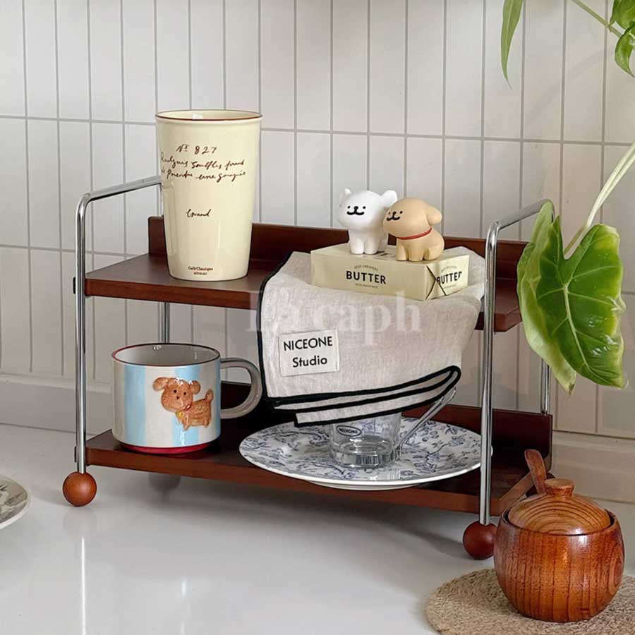 vintage wood tiered rack