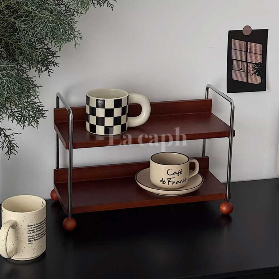 vintage wood tiered rack