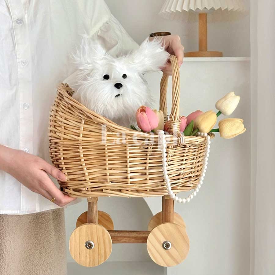 rattan rolling storage basket