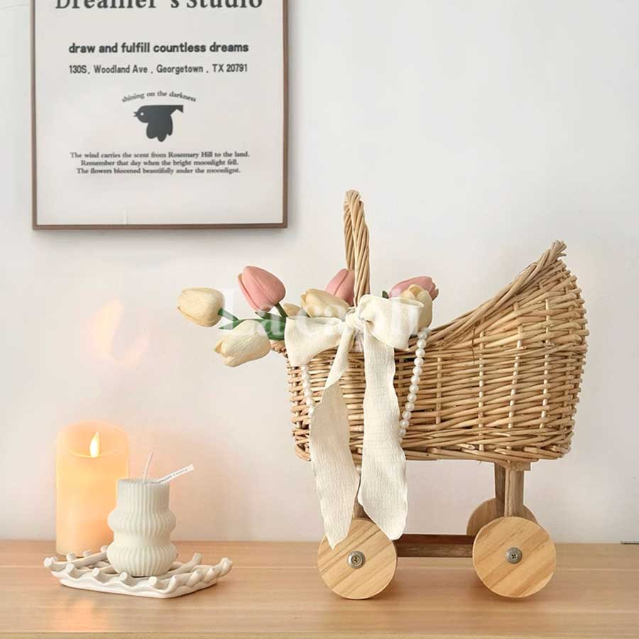 rattan rolling storage basket