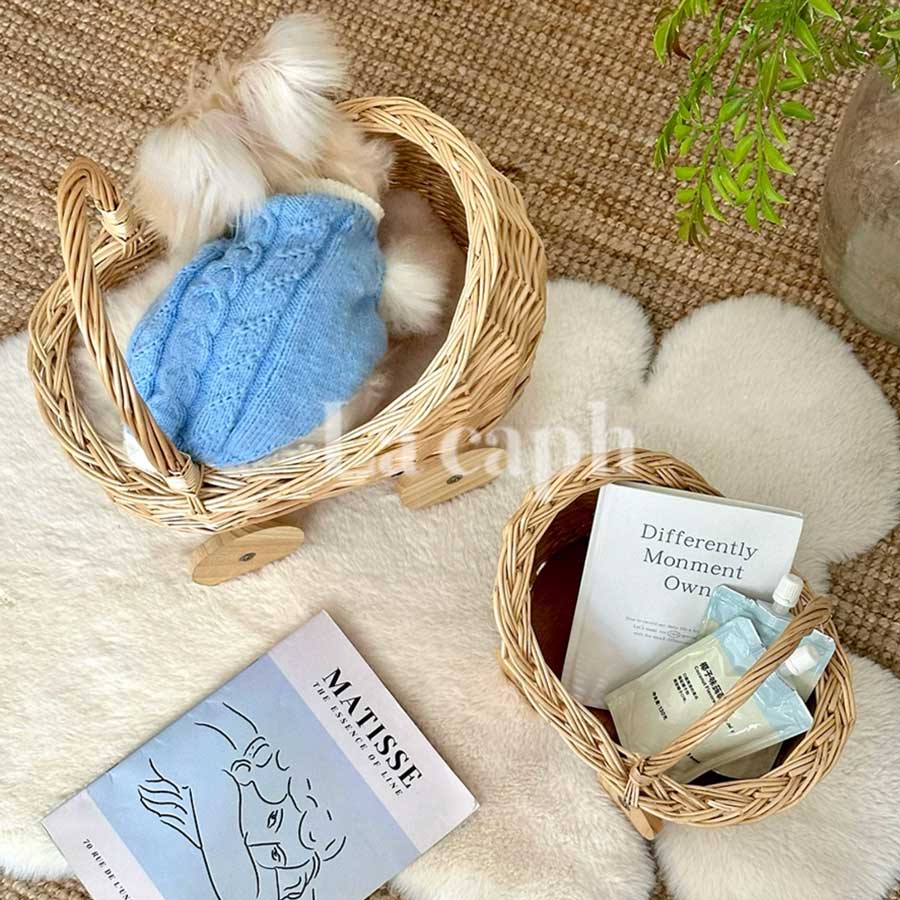rattan rolling storage basket