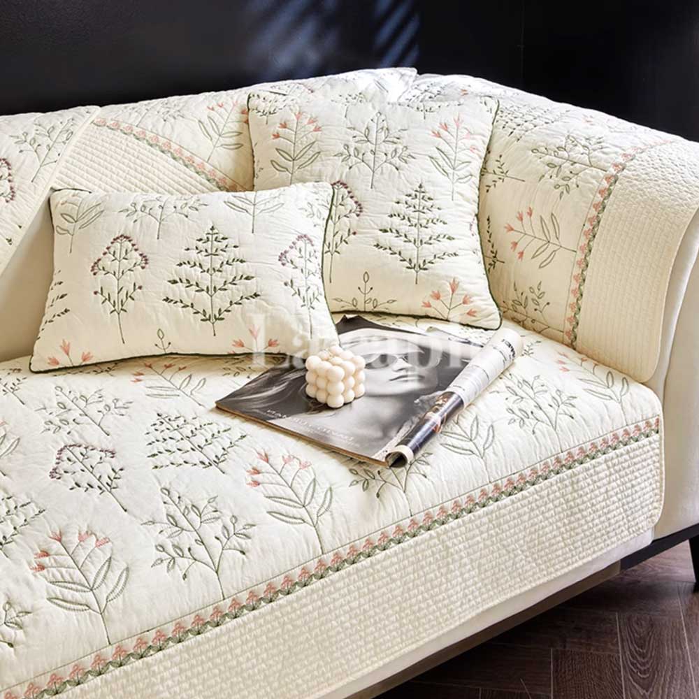 botanical embroidered sofa cover