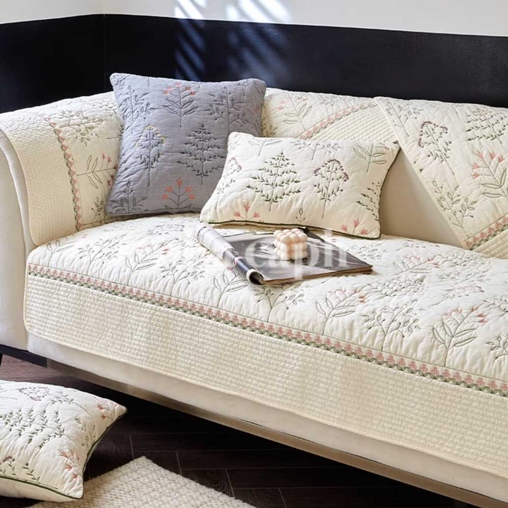 botanical embroidered sofa cover