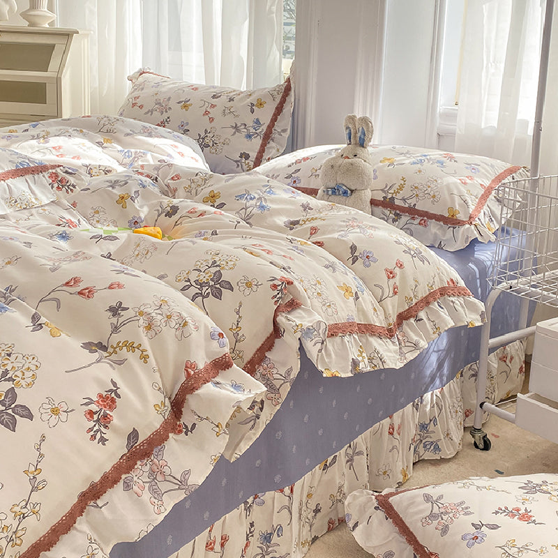 23design flower two-tone frill bedlinen set