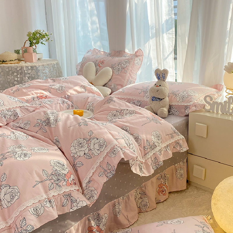23design flower two-tone frill bedlinen set