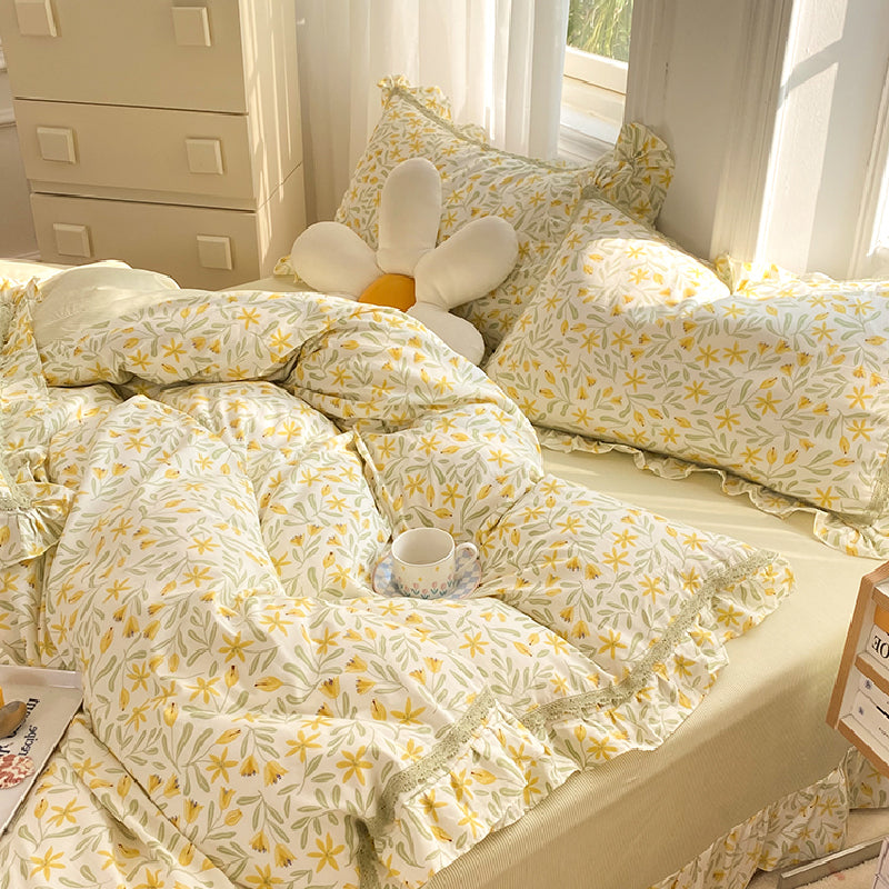 23design flower two-tone frill bedlinen set