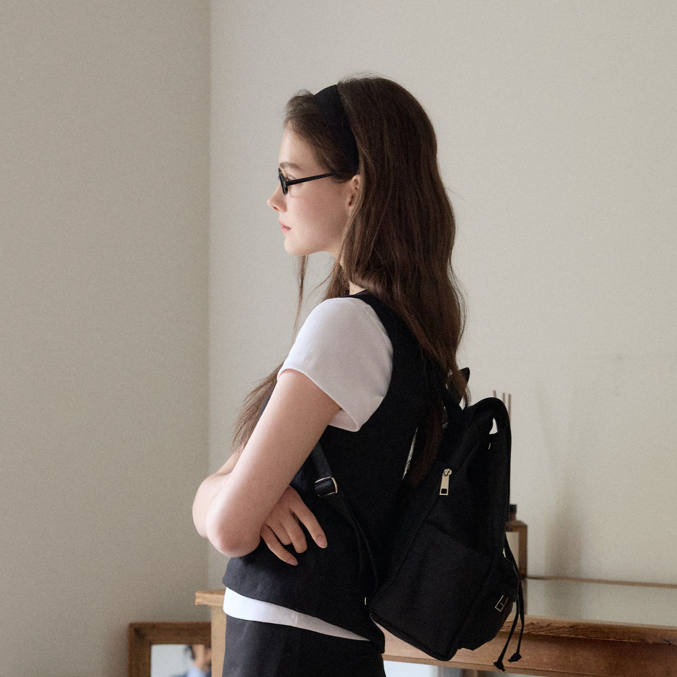 【cosette】nylon backpack (black string / pink string)