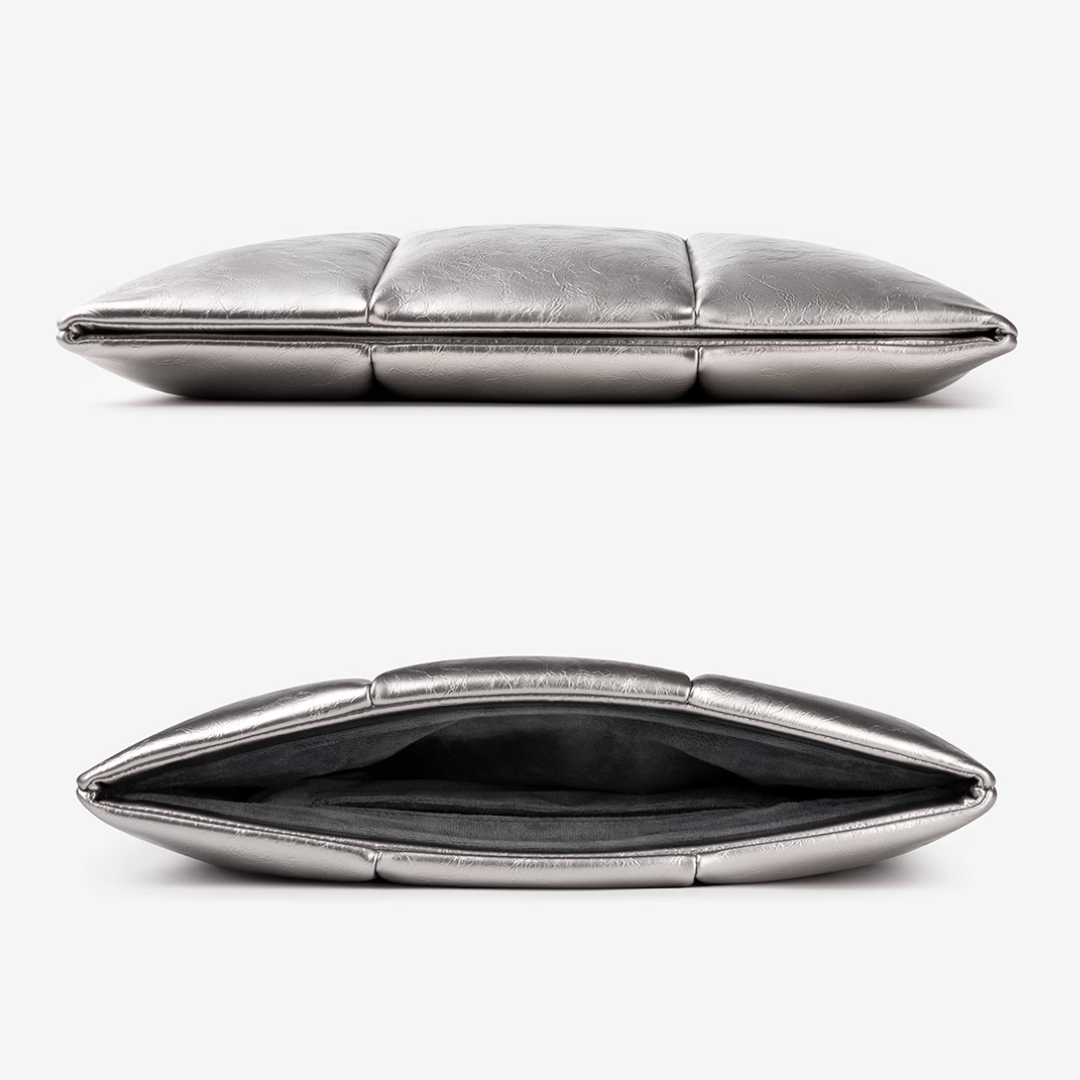 silver shoulder mac book bag
