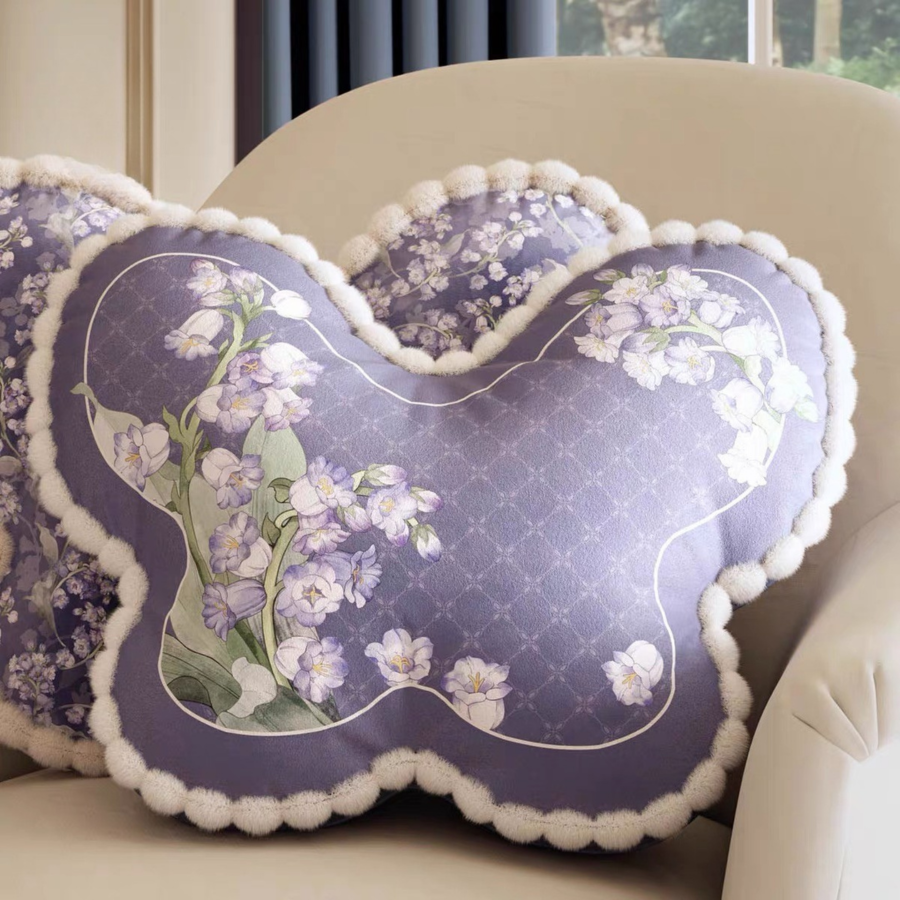 Purple Campanula butterfly cushion