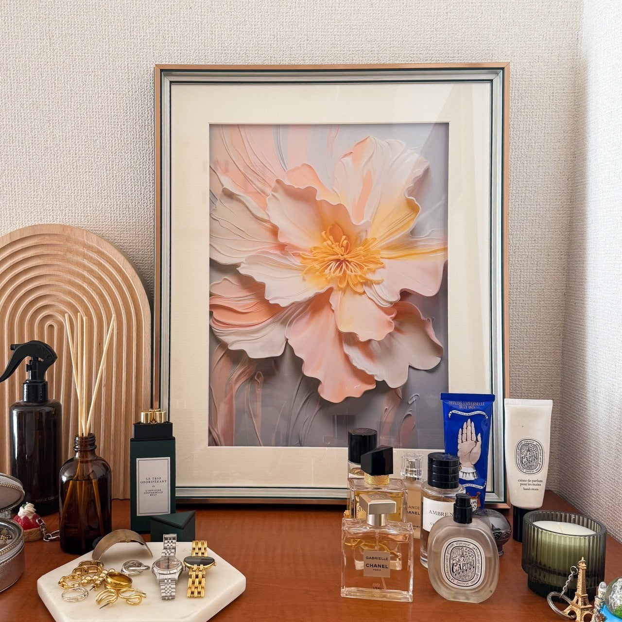 【即納】embossed flower poster & gold frame SET (41×51cm)