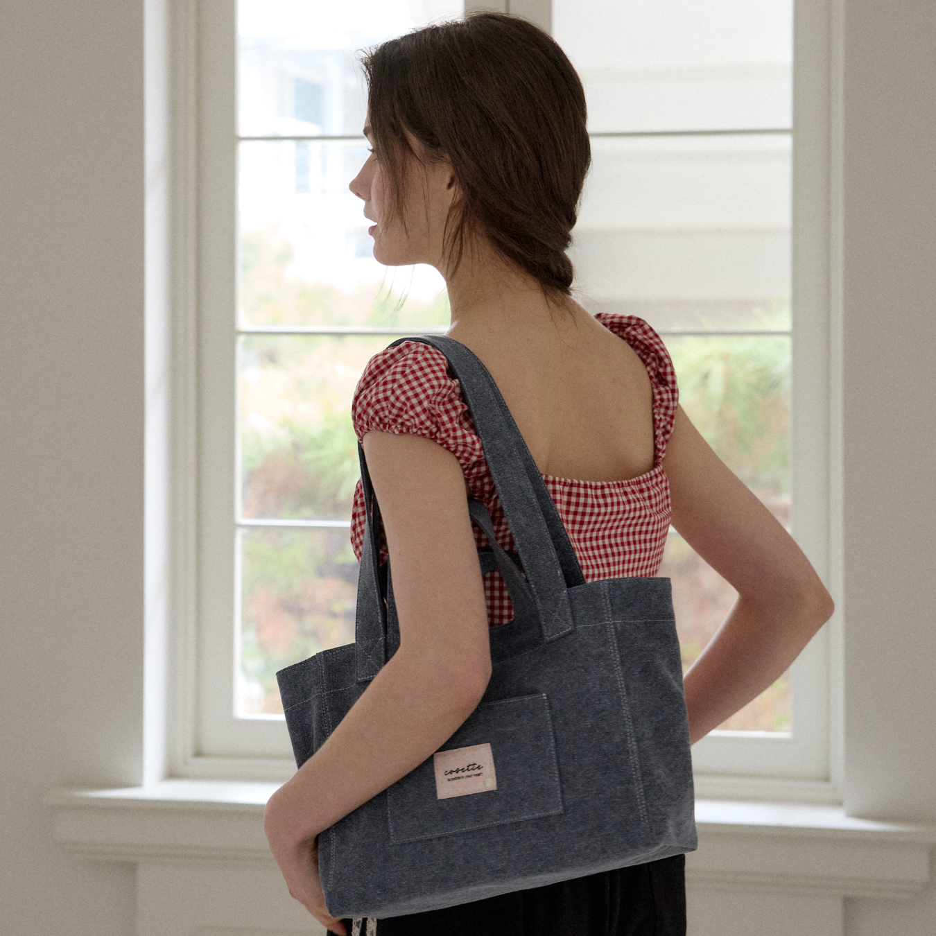 【cosette】basic canvas bag (sky blue / blue / brown)