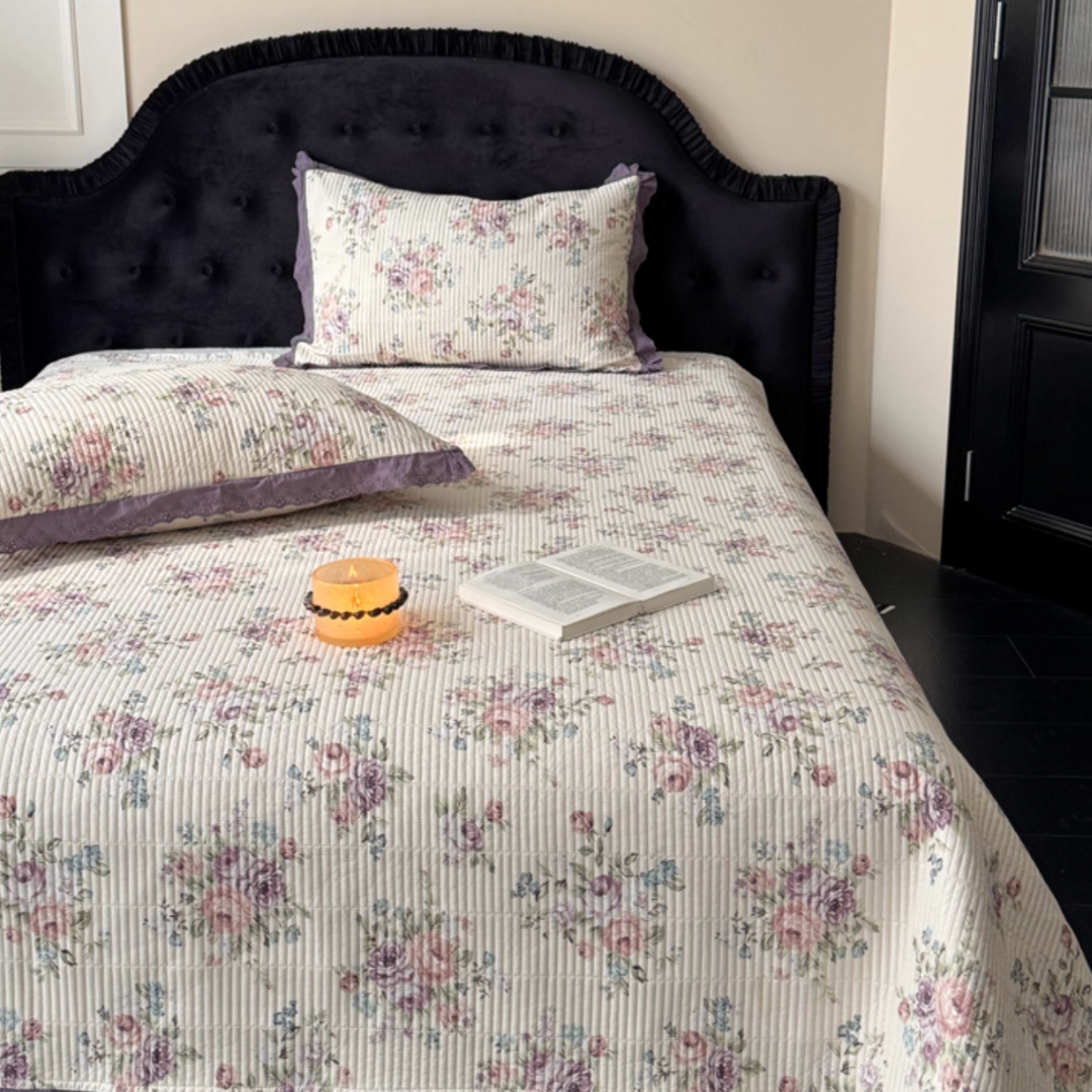 lavender floral quilt & pillow sheets set