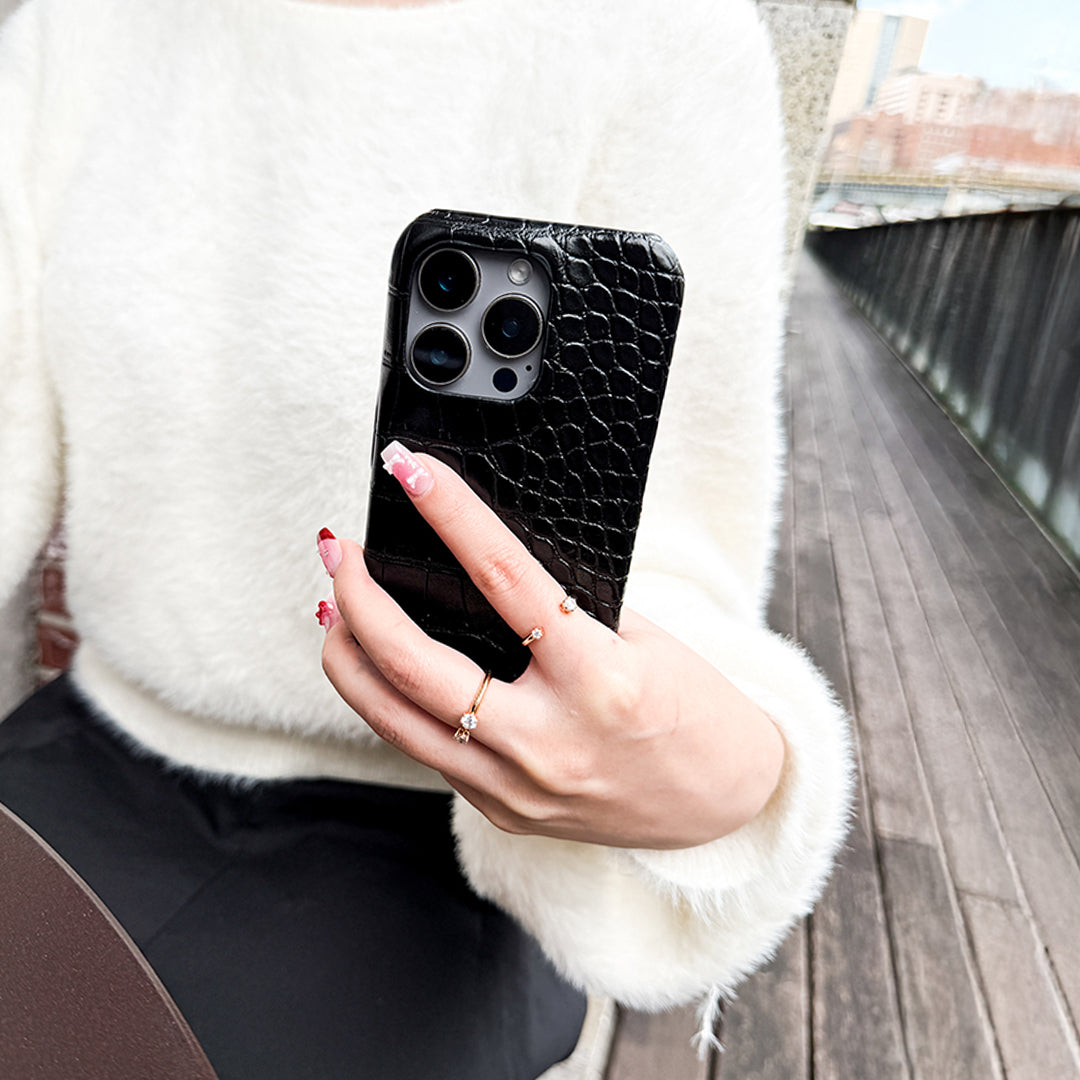 Black Elegant Croc Embossed iphone Case