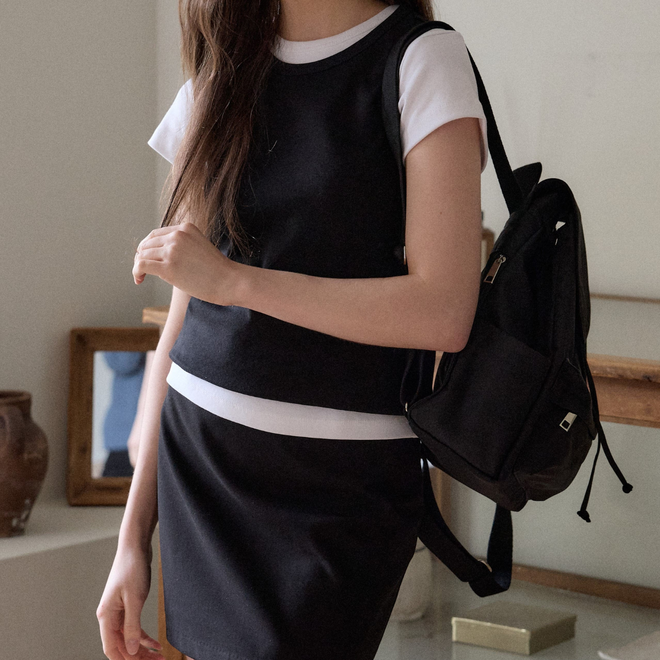 【cosette】nylon backpack (black string / pink string)