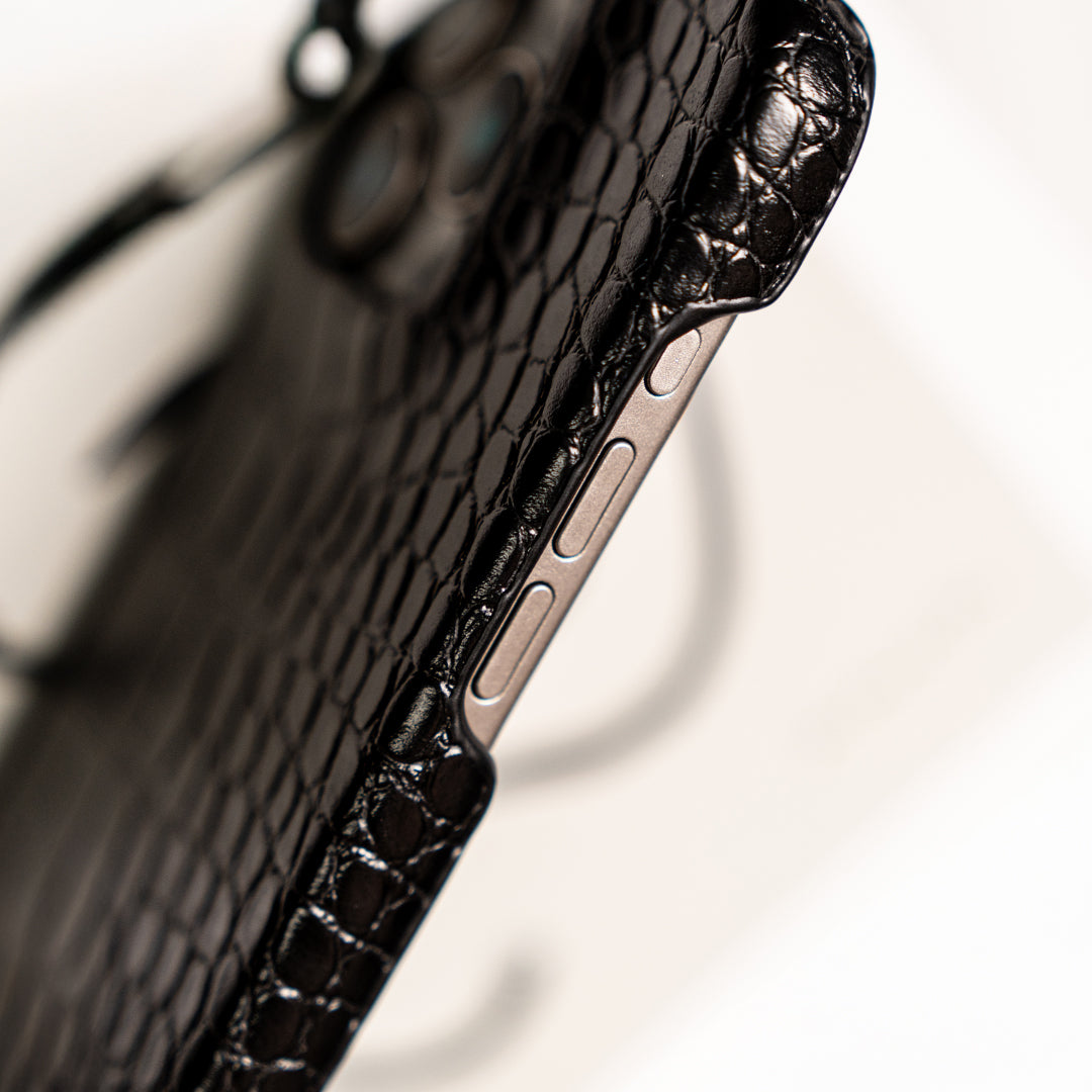 Black Elegant Croc Embossed iphone Case