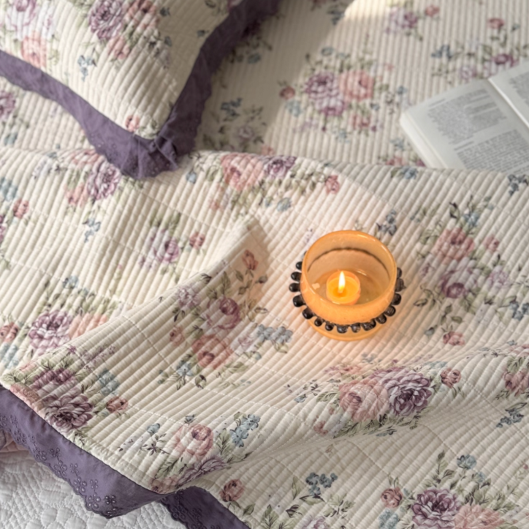 lavender floral quilt & pillow sheets set