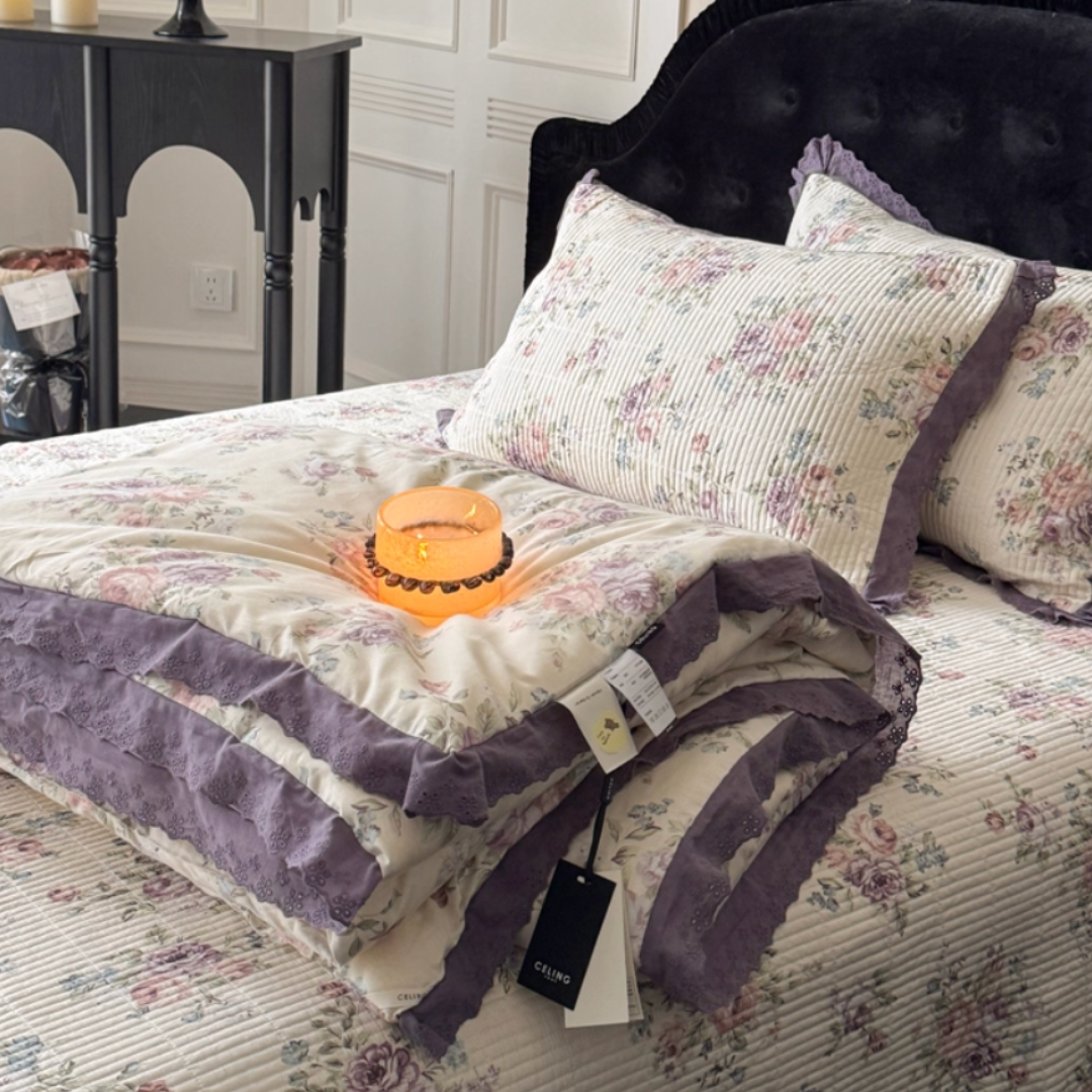 lavender floral quilt & pillow sheets set