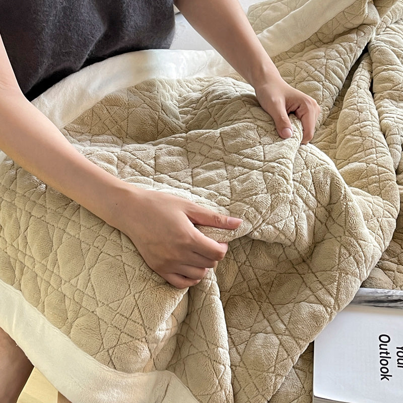 7color block stitch velvet quilt