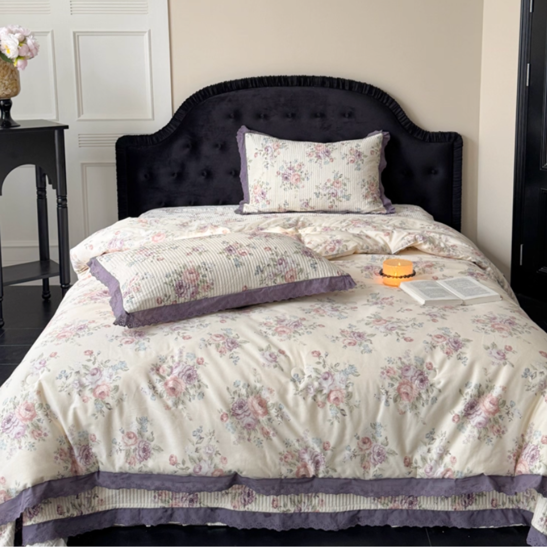lavender floral quilt & pillow sheets set