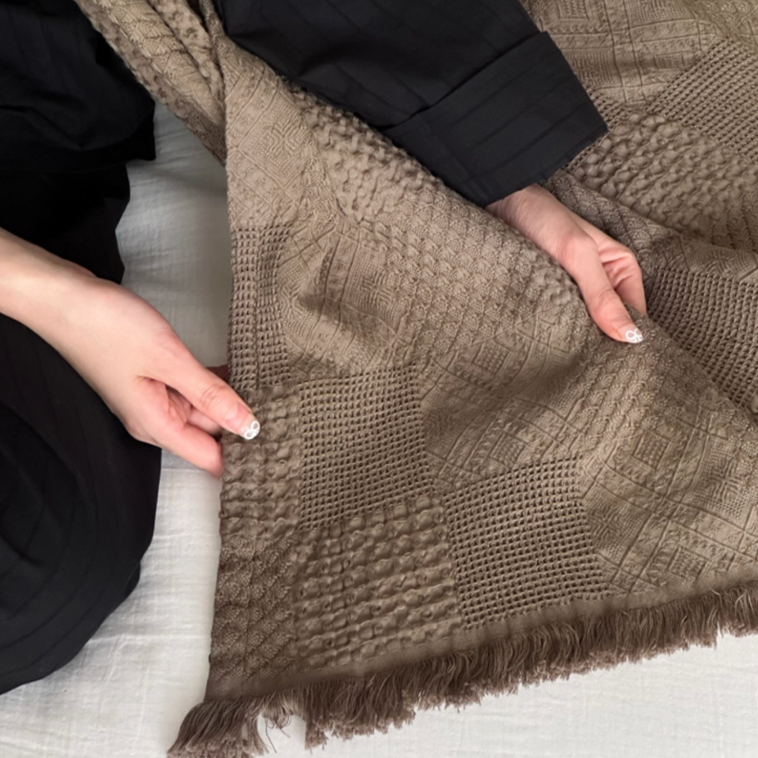 soft waffle tassel blanket (4colors)