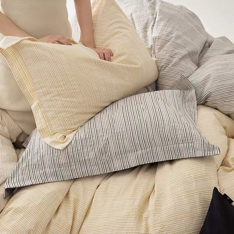 washed cotton stripe bedlinen set (3colors)
